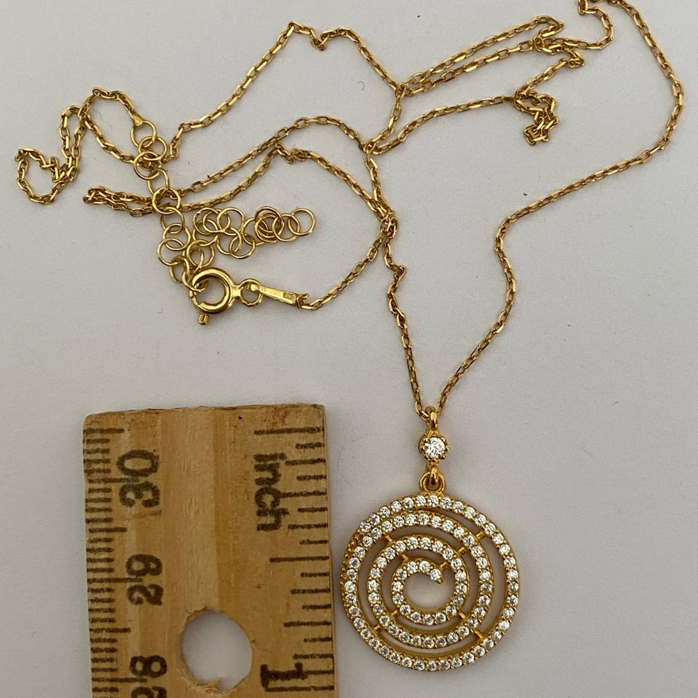 925 silver necklace round swirl chain yellow gold plated - Picture 2 of 3